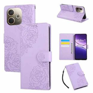For OPPO A5 Pro 5G Global Rose Flower Embossed 3-Card Slots Leather Phone Case(Purple)