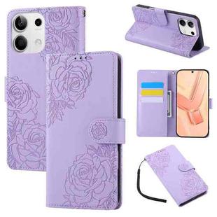 For Redmi Note 13 5G Rose Flower Embossed 3-Card Slots Leather Phone Case(Purple)