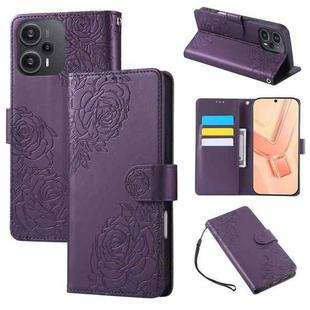 For Redmi Note 12 Turbo / Poco F5 Rose Flower Embossed 3-Card Slots Leather Phone Case(Deep Purple)