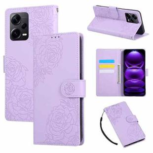 For Redmi Note 12 Pro 5G Rose Flower Embossed 3-Card Slots Leather Phone Case(Purple)