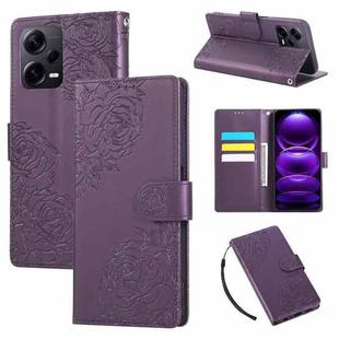 For Redmi Note 12 Pro 5G Rose Flower Embossed 3-Card Slots Leather Phone Case(Deep Purple)
