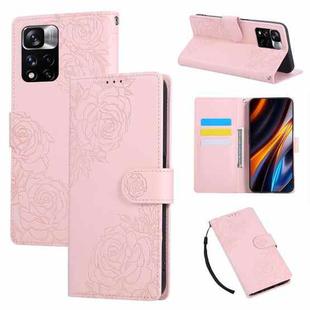 For Redmi Note 11 Pro 4G / 5G Global Rose Flower Embossed 3-Card Slots Leather Phone Case(Pink)