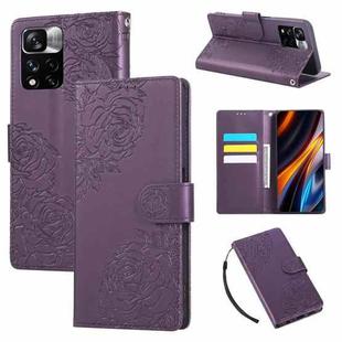 For Redmi Note 11 Pro 4G / 5G Global Rose Flower Embossed 3-Card Slots Leather Phone Case(Deep Purple)