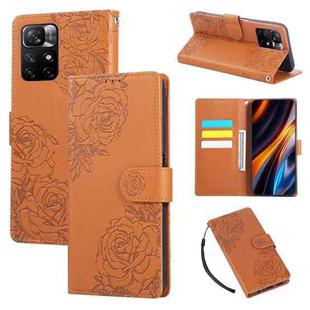 For Redmi Note 11S 5G / 11T 5G Global Rose Flower Embossed 3-Card Slots Leather Phone Case(Deep Purple)