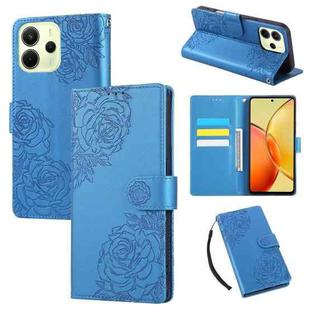 For Redmi Note 14 4G 164.84mm Rose Flower Embossed 3-Card Slots Leather Phone Case(Blue)