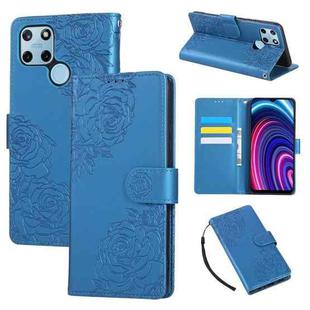 For Realme C25Y Rose Flower Embossed 3-Card Slots Leather Phone Case(Blue)