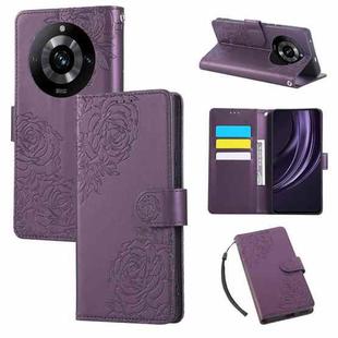 For Realme 11 Pro 5G / 11 Pro+ 5G Rose Flower Embossed 3-Card Slots Leather Phone Case(Deep Purple)