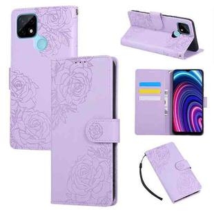 For Realme C21 Rose Flower Embossed 3-Card Slots Leather Phone Case(Purple)