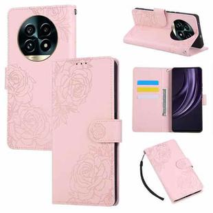 For Realme 13 Pro+ 5G Global Rose Flower Embossed 3-Card Slots Leather Phone Case(Pink)