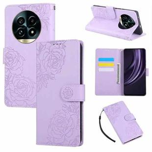 For Realme 13 Pro+ 5G Global Rose Flower Embossed 3-Card Slots Leather Phone Case(Purple)