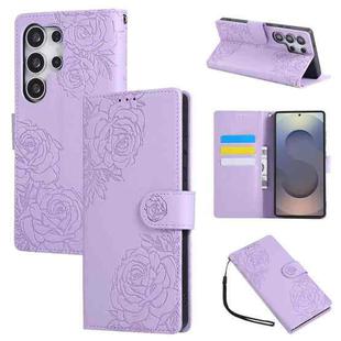For Samsung Galaxy S25 Ultra 5G Rose Flower Embossed 3-Card Slots Leather Phone Case(Purple)