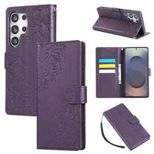 For Samsung Galaxy S25 Ultra 5G Rose Flower Embossed 3-Card Slots Leather Phone Case(Deep Purple)