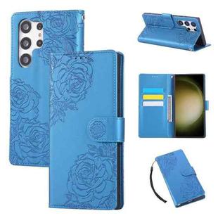 For Samsung Galaxy S23 Ultra 5G Rose Flower Embossed 3-Card Slots Leather Phone Case(Blue)