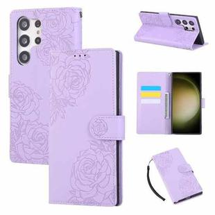 For Samsung Galaxy S23 Ultra 5G Rose Flower Embossed 3-Card Slots Leather Phone Case(Purple)