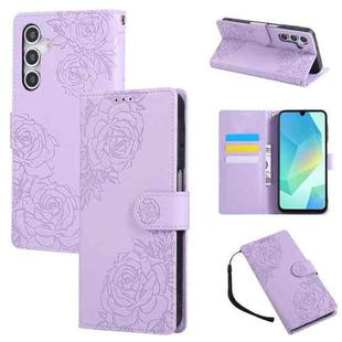 For Samsung Galaxy S24 FE 5G Rose Flower Embossed 3-Card Slots Leather Phone Case(Purple)