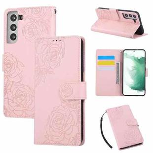 For Samsung Galaxy S22 5G Rose Flower Embossed 3-Card Slots Leather Phone Case(Pink)