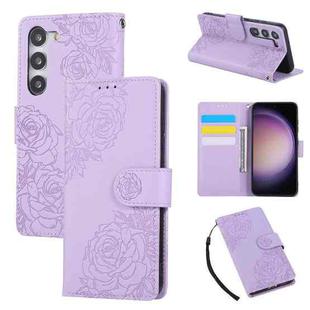 For Samsung Galaxy S23+ 5G Rose Flower Embossed 3-Card Slots Leather Phone Case(Purple)