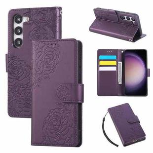 For Samsung Galaxy S23+ 5G Rose Flower Embossed 3-Card Slots Leather Phone Case(Deep Purple)