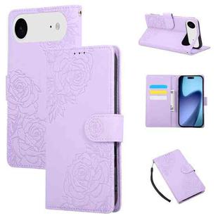For iPhone 17 Air Rose Flower Embossed 3-Card Slots Leather Phone Case(Purple)