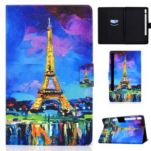 For Samsung Galaxy Tab S8 / Galaxy Tab S7 T870 Electric Pressed Colored Drawing Horizontal Flip Leather Case with Holder & Card Slots & Sleep / Wake-up Function(Eiffel Tower)