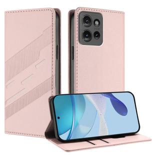 For Motorola Edge 50 Embossed Multi-functional Wallet Retro Leather Phone Case(Pink)