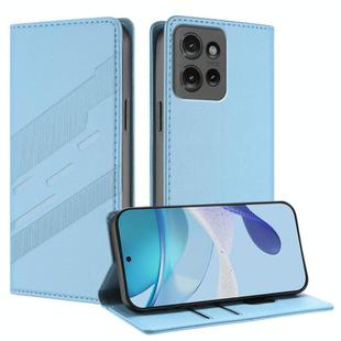 For Motorola Edge 50 Embossed Multi-functional Wallet Retro Leather Phone Case(Light Blue)