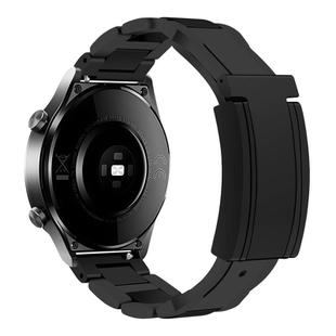 20mm Folding Magnetic Buckle Stainless Steel Rubber Watch Band(Black+Black)