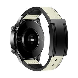 20mm T-Shaped Fold Magnetic Buckle Silicone PU Watch Band(Creamy White)
