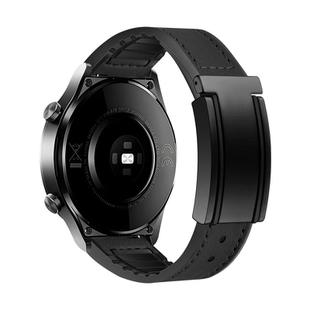 20mm T-Shaped Fold Magnetic Buckle Silicone PU Watch Band(Black)