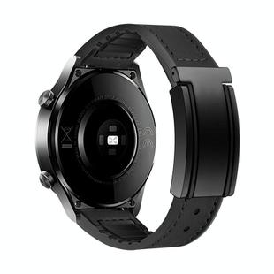 22mm T-Shaped Fold Magnetic Buckle Silicone PU Watch Band(Black)