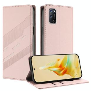 For OPPO A52 Embossed Multi-functional Wallet Retro Leather Phone Case(Pink)