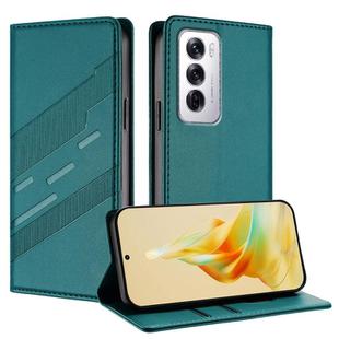For OPPO Reno12 5G Embossed Multi-functional Wallet Retro Leather Phone Case(Dark Green)