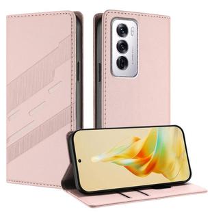 For OPPO Reno12 5G Embossed Multi-functional Wallet Retro Leather Phone Case(Pink)