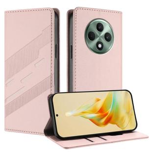 For OPPO Reno12 F Embossed Multi-functional Wallet Retro Leather Phone Case(Pink)
