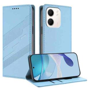 For OPPO A5x 5G Embossed Multi-functional Wallet Retro Leather Phone Case(Light Blue)