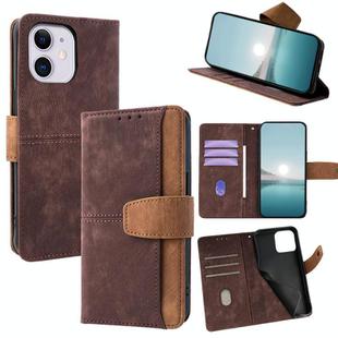 For iPhone 11 Color Stitching Skin Feel Leather RFID Blocking Phone Case(Brown)