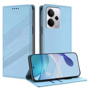For Realme 14 Embossed Multi-functional Wallet Retro Leather Phone Case(Light Blue)