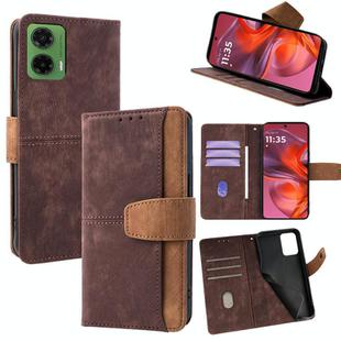 For Motorola Moto G35 5G Color Stitching Skin Feel Leather RFID Blocking Phone Case(Brown)