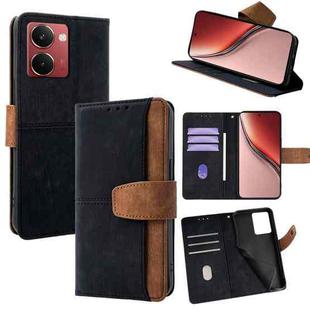 For Realme 14 5G Global Color Stitching Skin Feel Leather RFID Blocking Phone Case(Black)