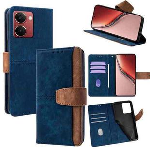 For Realme 14 5G Global Color Stitching Skin Feel Leather RFID Blocking Phone Case(Blue)