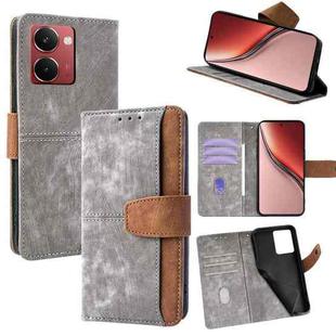 For Realme 14 5G Global Color Stitching Skin Feel Leather RFID Blocking Phone Case(Grey)