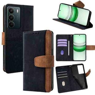 For Realme C71 4G Color Stitching Skin Feel Leather RFID Blocking Phone Case(Black)