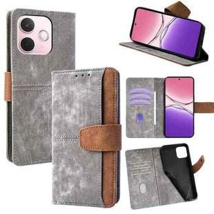 For OPPO A5 Pro 5G Global Color Stitching Skin Feel Leather RFID Blocking Phone Case(Grey)