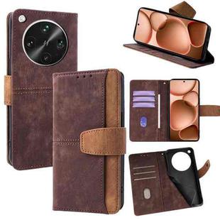 For OPPO Find X8 Ultra 5G Color Stitching Skin Feel Leather RFID Blocking Phone Case(Brown)
