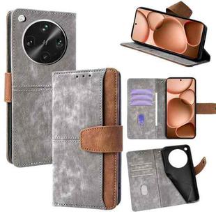 For OPPO Find X8 Ultra 5G Color Stitching Skin Feel Leather RFID Blocking Phone Case(Grey)