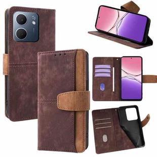 For OPPO A5x 5G Color Stitching Skin Feel Leather RFID Blocking Phone Case(Brown)