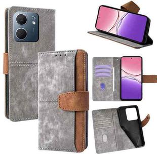 For OPPO A5x 5G Color Stitching Skin Feel Leather RFID Blocking Phone Case(Grey)