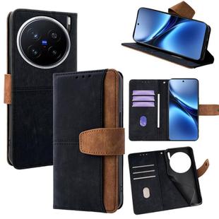 For vivo X200 Pro Color Stitching Skin Feel Leather RFID Blocking Phone Case(Black)