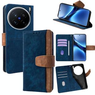 For vivo X200 Pro Color Stitching Skin Feel Leather RFID Blocking Phone Case(Blue)