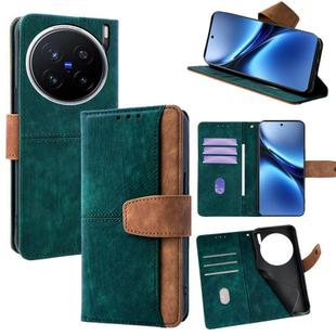For vivo X200 Pro Color Stitching Skin Feel Leather RFID Blocking Phone Case(Green)